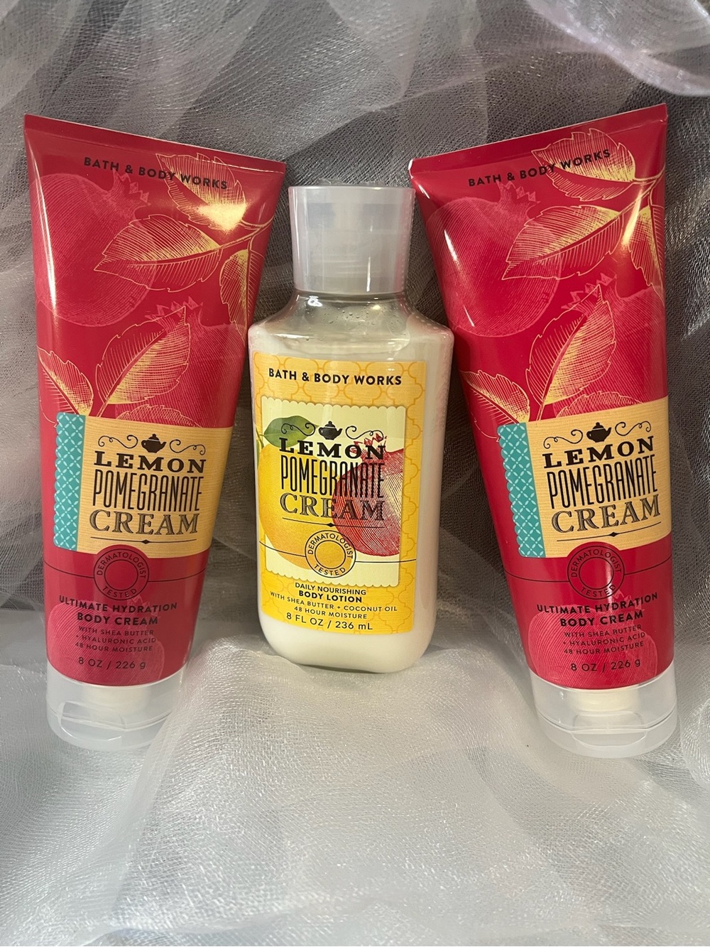 Set of 3 Bath & Body Works Lemon Pomegranate Cream Body Cream & Lotion (FL1110)